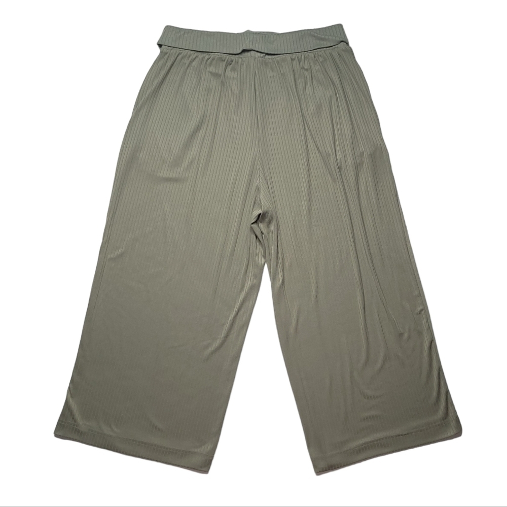 Olive Green Wide Leg High Rise Stretchy Flowy Lounge Pants w Pockets size medium